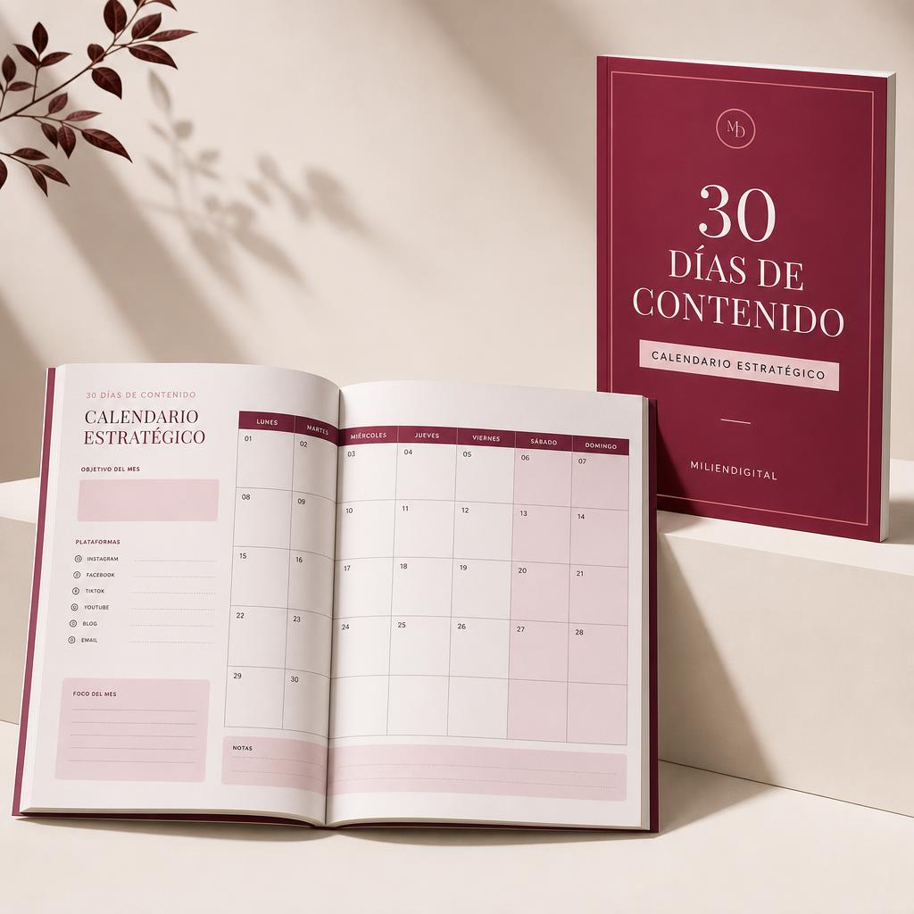 Calendario estratégico 30 Días de Contenido abierto junto a su portada